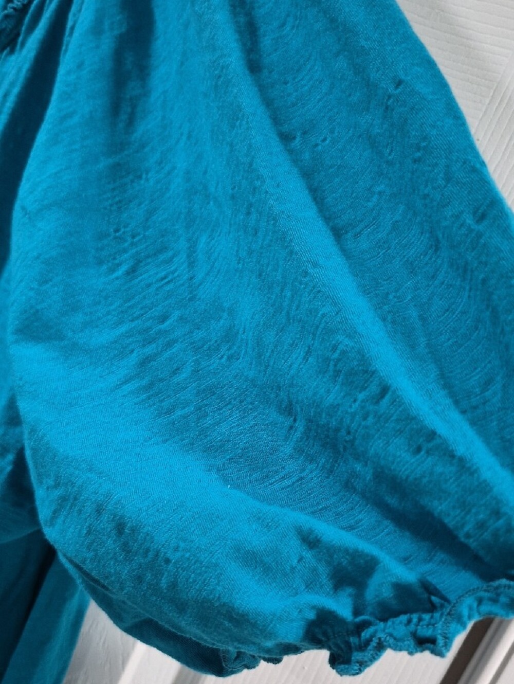 Catherines Teal Peasant Blouse with Pintuck & Embroidery - Picture 4 of 6